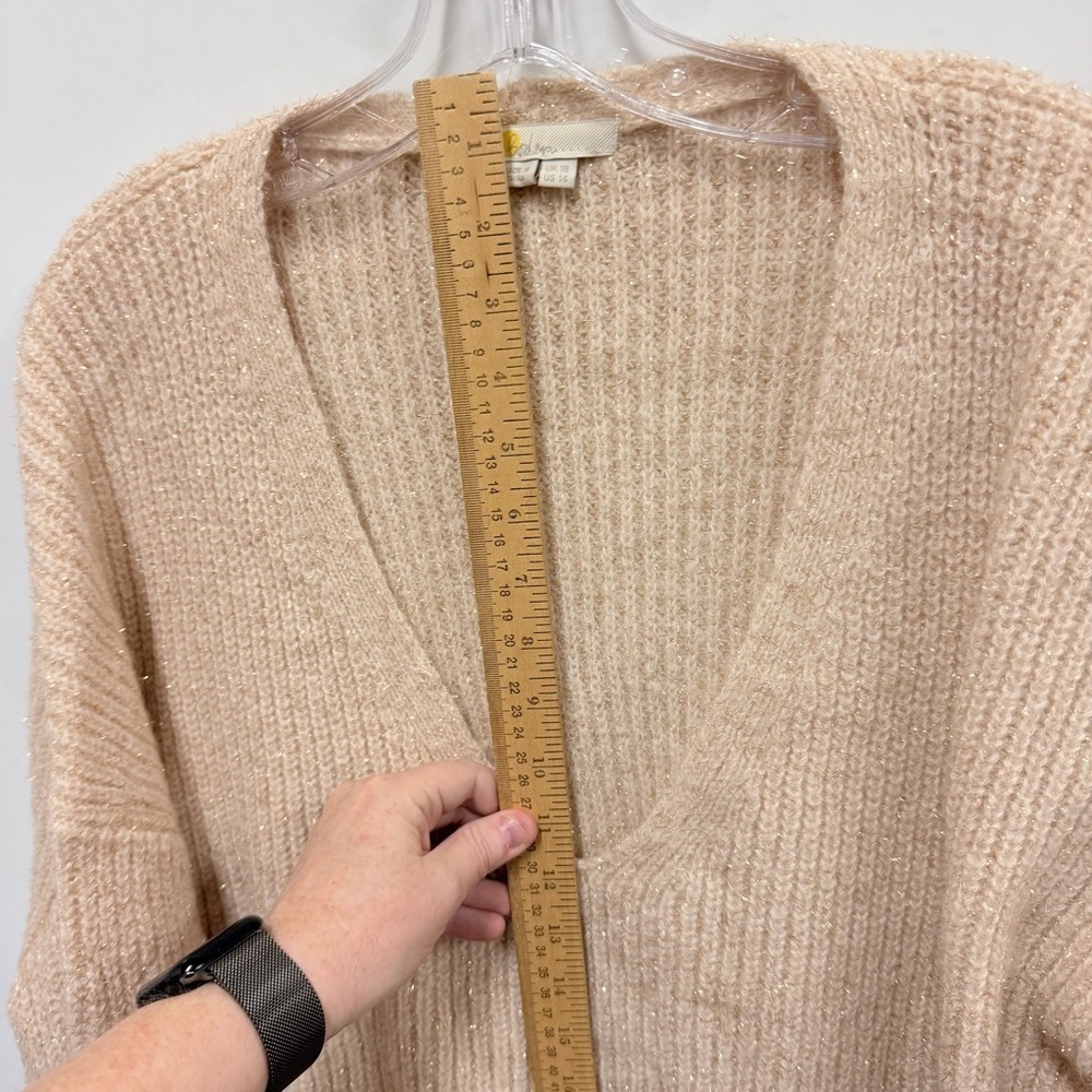 Boden Oversized V Neck Cable Knkt Pullover Cream Metallic Sweater Size 14 - Picture 12 of 13